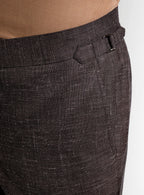 Side view of the trouser leg and cuffed hem