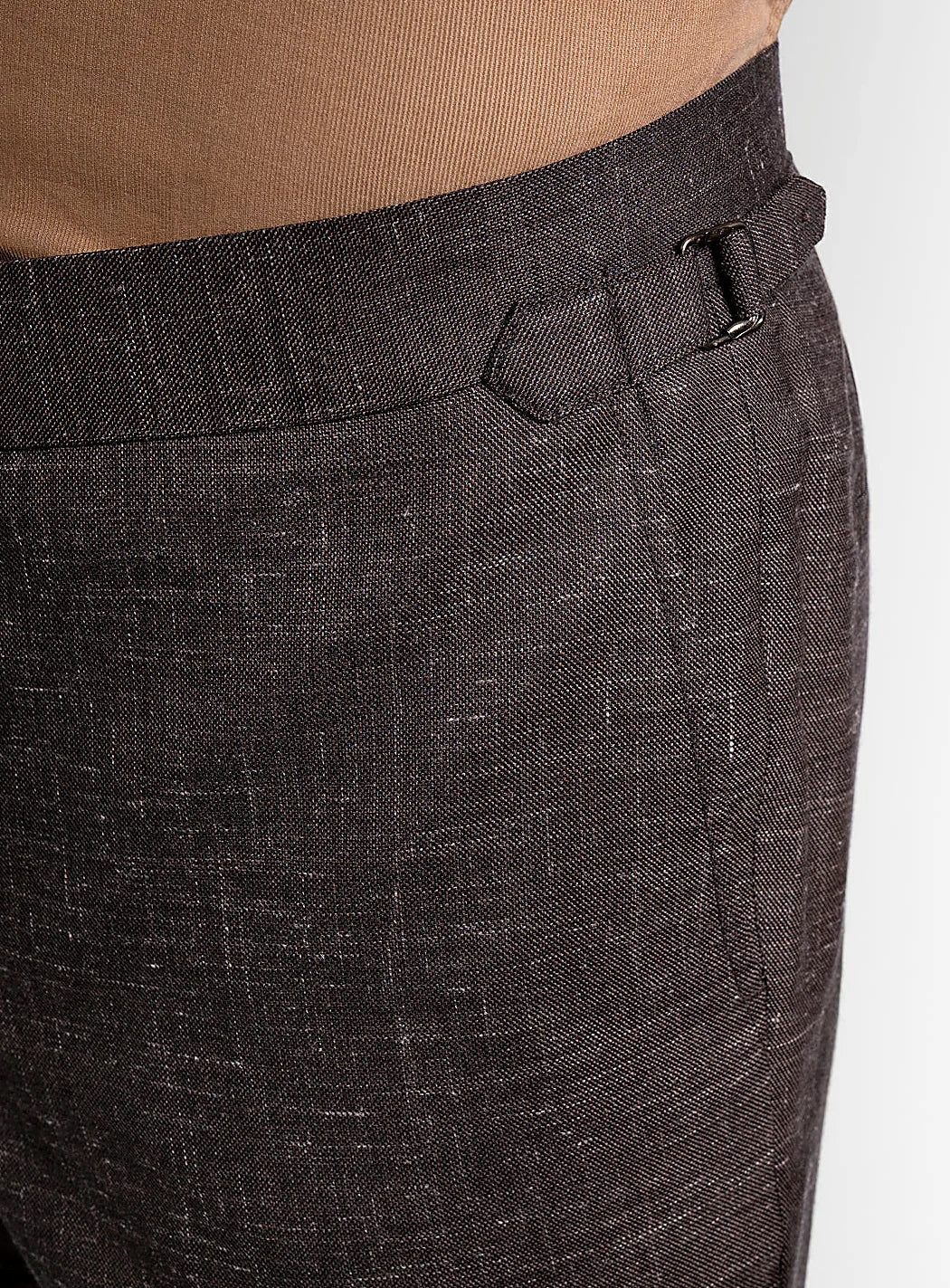 Side view of the trouser leg and cuffed hem