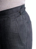 Side view of the tapered olive trouser leg