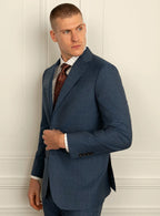 Collar and lapel detail of the light blue jacket