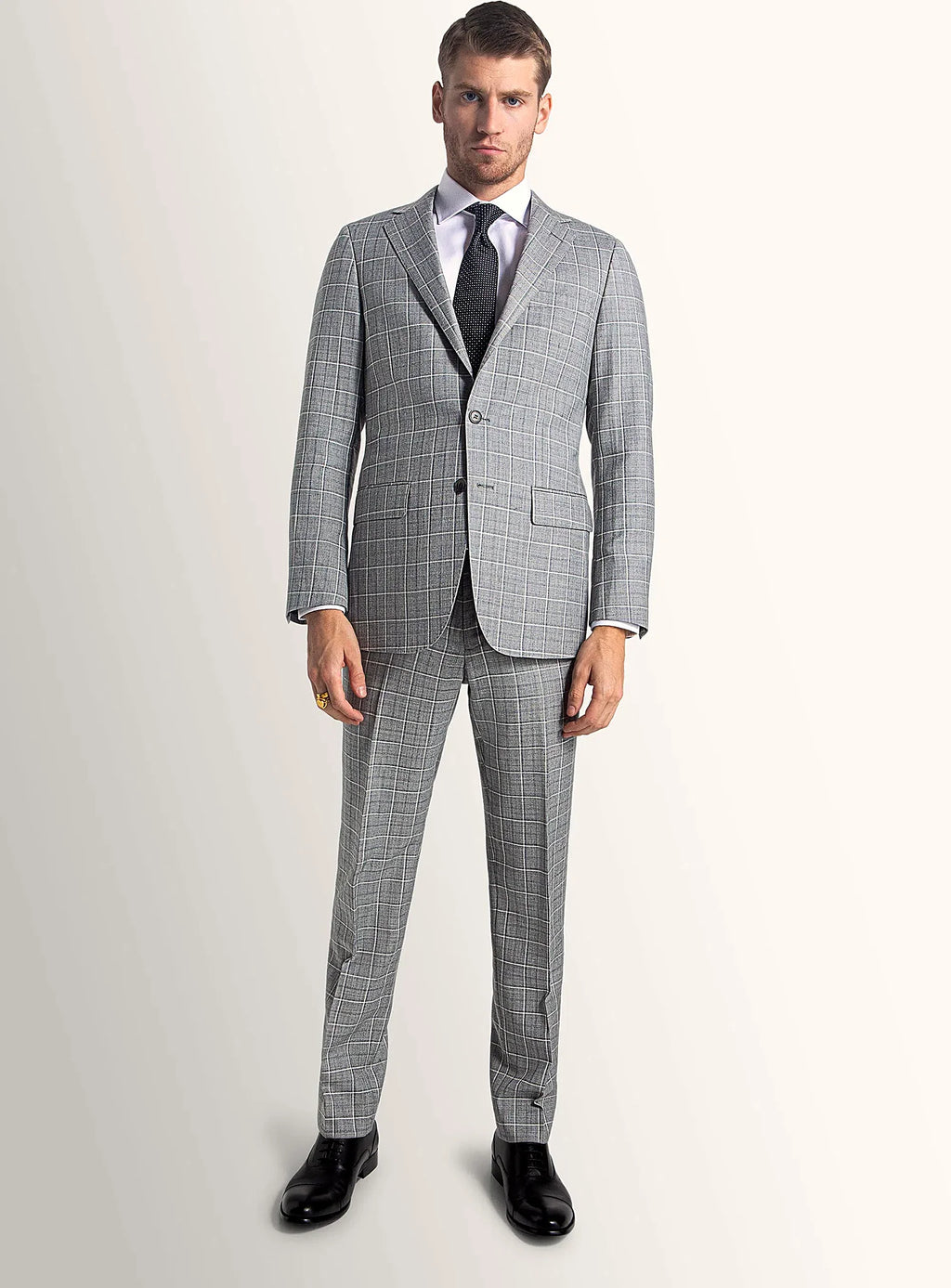 Three-quarter view of the relaxed grey jacket
