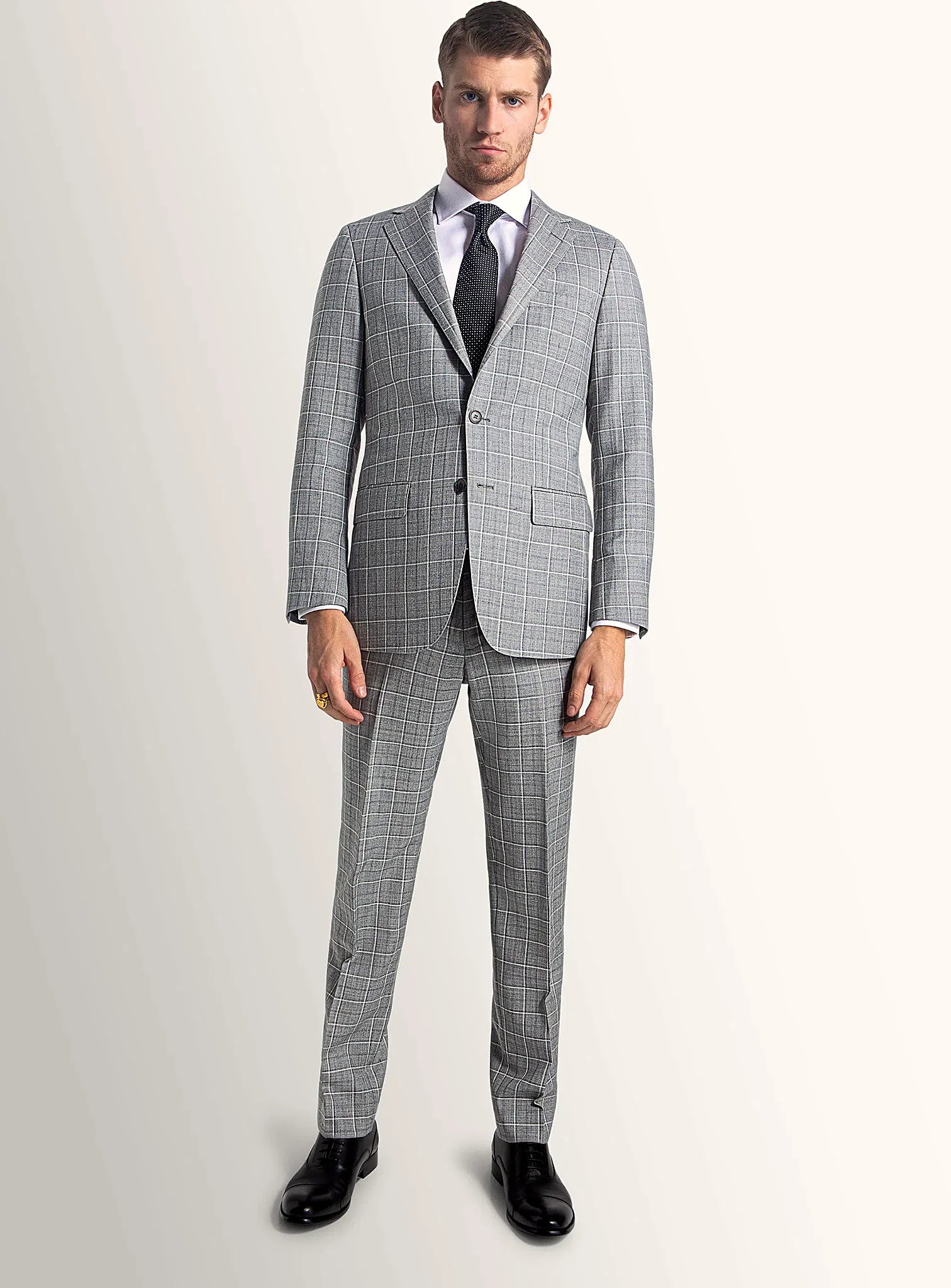 Three-quarter view of the relaxed grey jacket