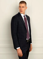 Close view of the tonal check across the navy cloth