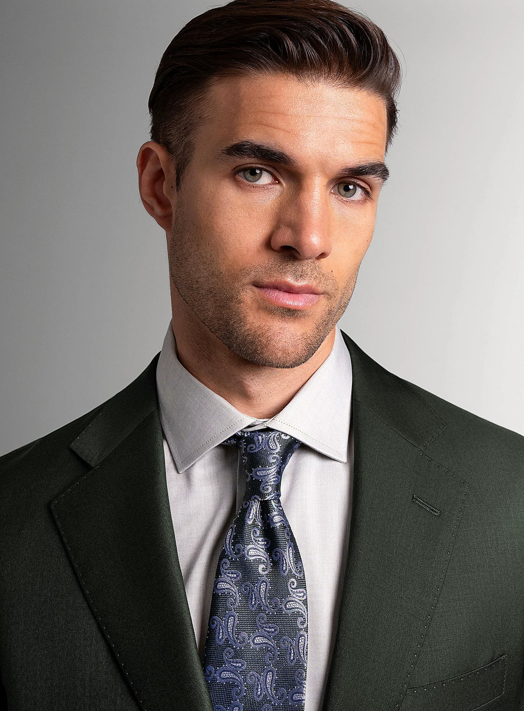 Close view of the twill weave in dark green