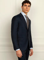 Navy wool and cashmere suit worn full length