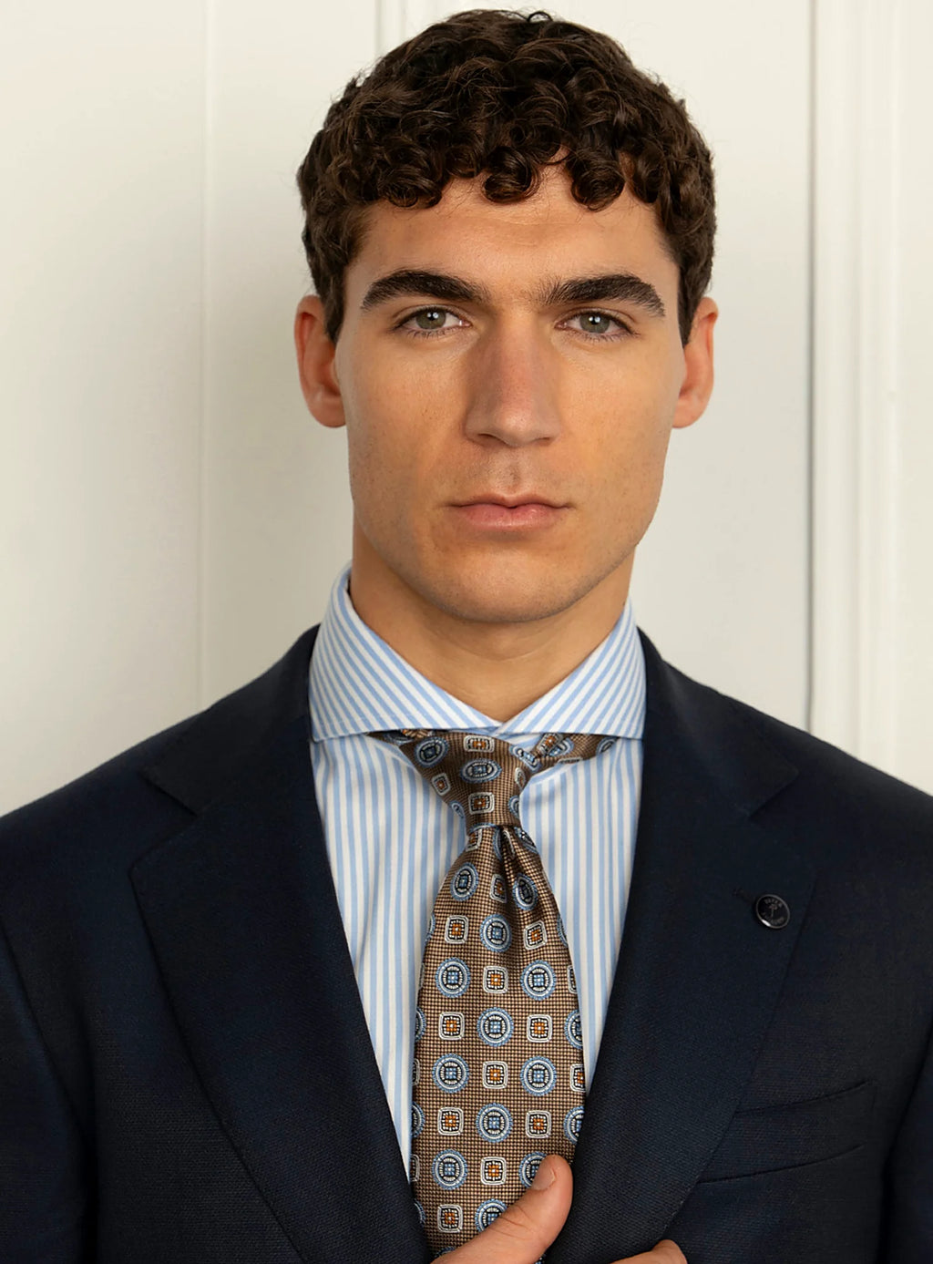 Close view of the finely textured navy cloth