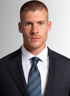 Collar and lapel detail of the charcoal jacket