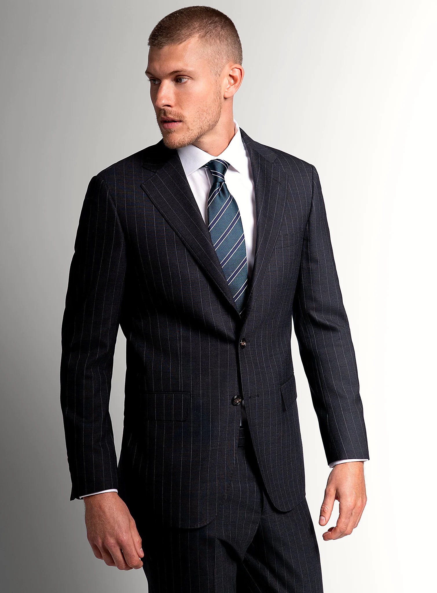 Close view of the fine vertical stripe in the cloth