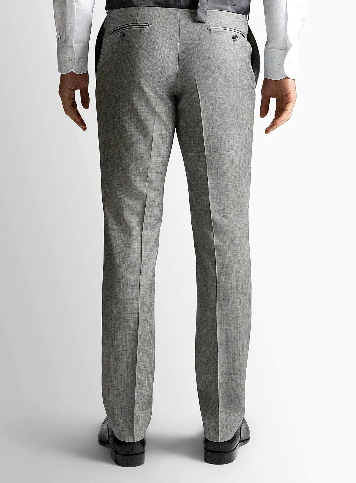 Close view of the sharkskin weave in silver grey