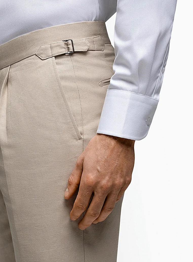 Side view of the trouser leg and cuffed hem