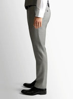 Side view of the tailored grey trouser leg