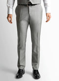 Silver grey sharkskin trousers shown full length