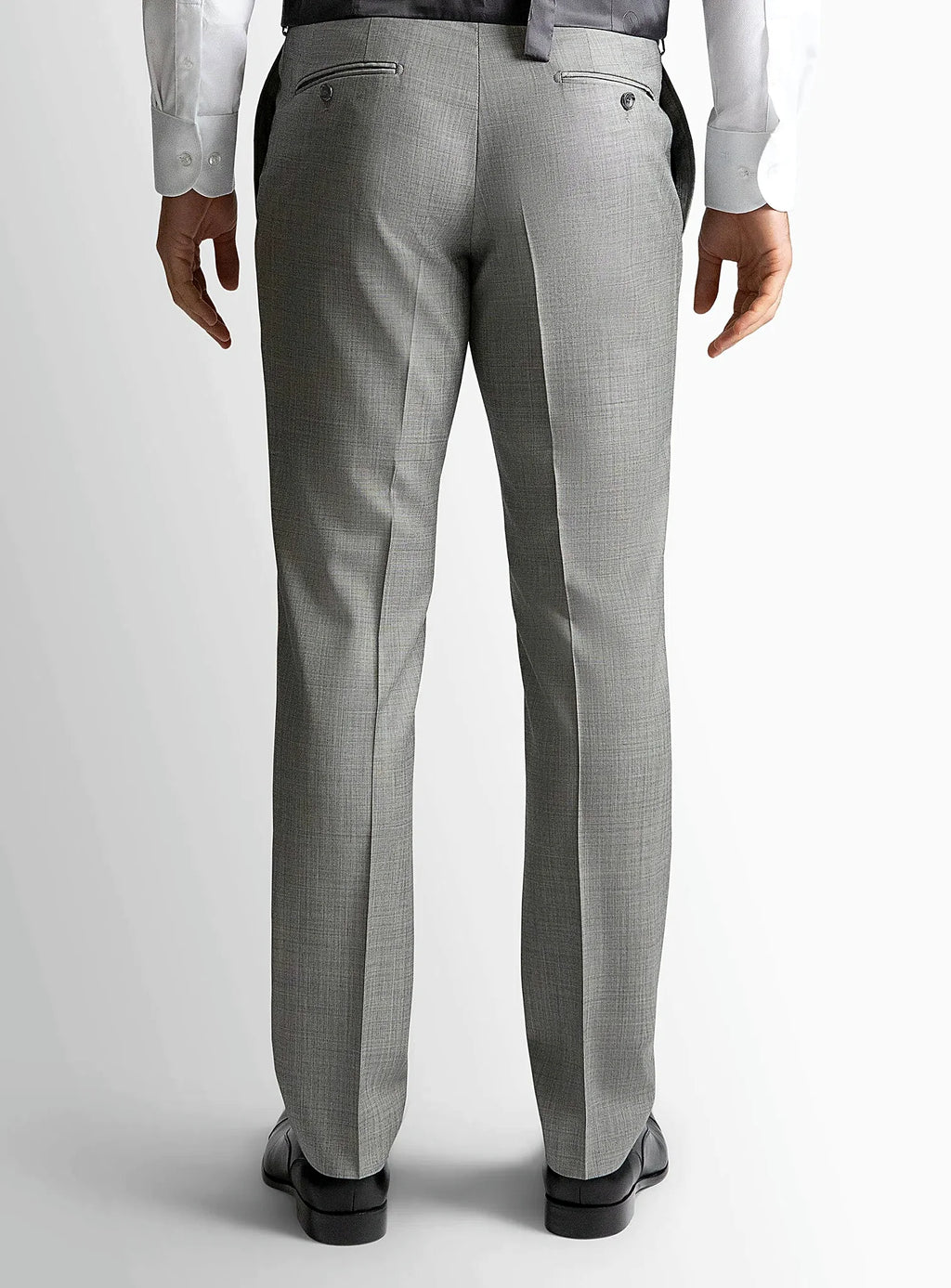 Close view of the sharkskin weave in silver grey