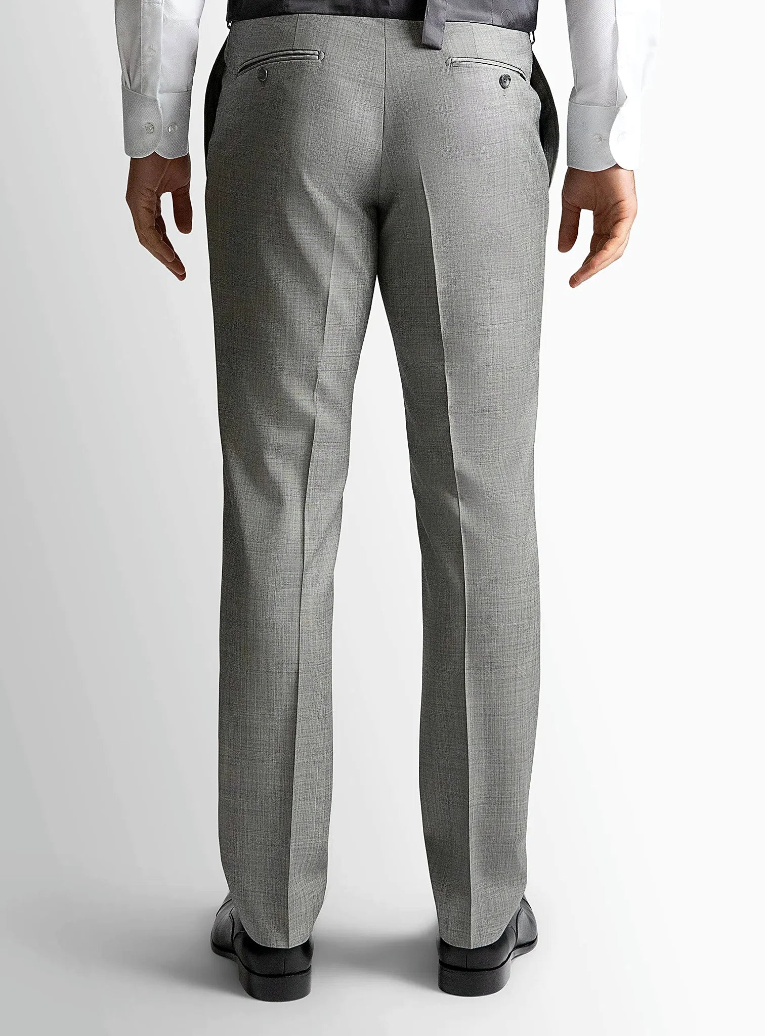 Close view of the sharkskin weave in silver grey