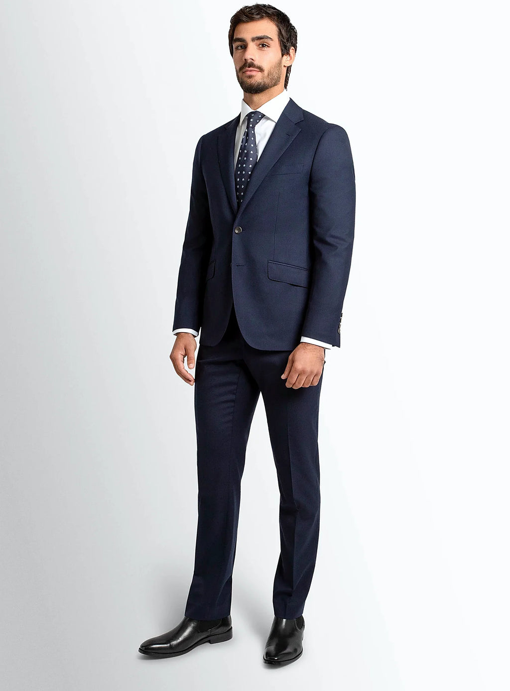 Angled view of the navy jacket front