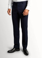 Navy twill suit trousers shown full length