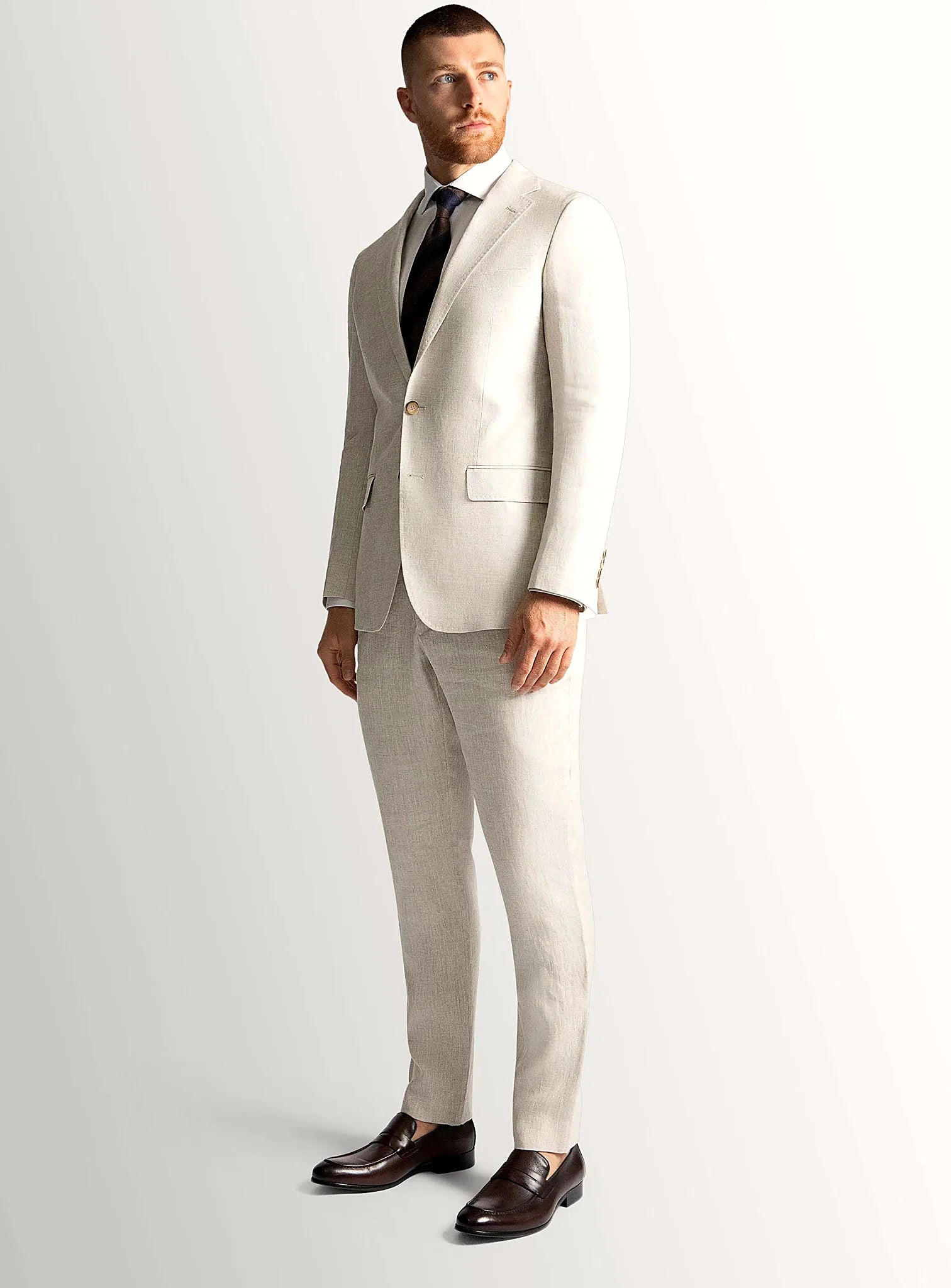 Lapel and front detail of the sand blazer