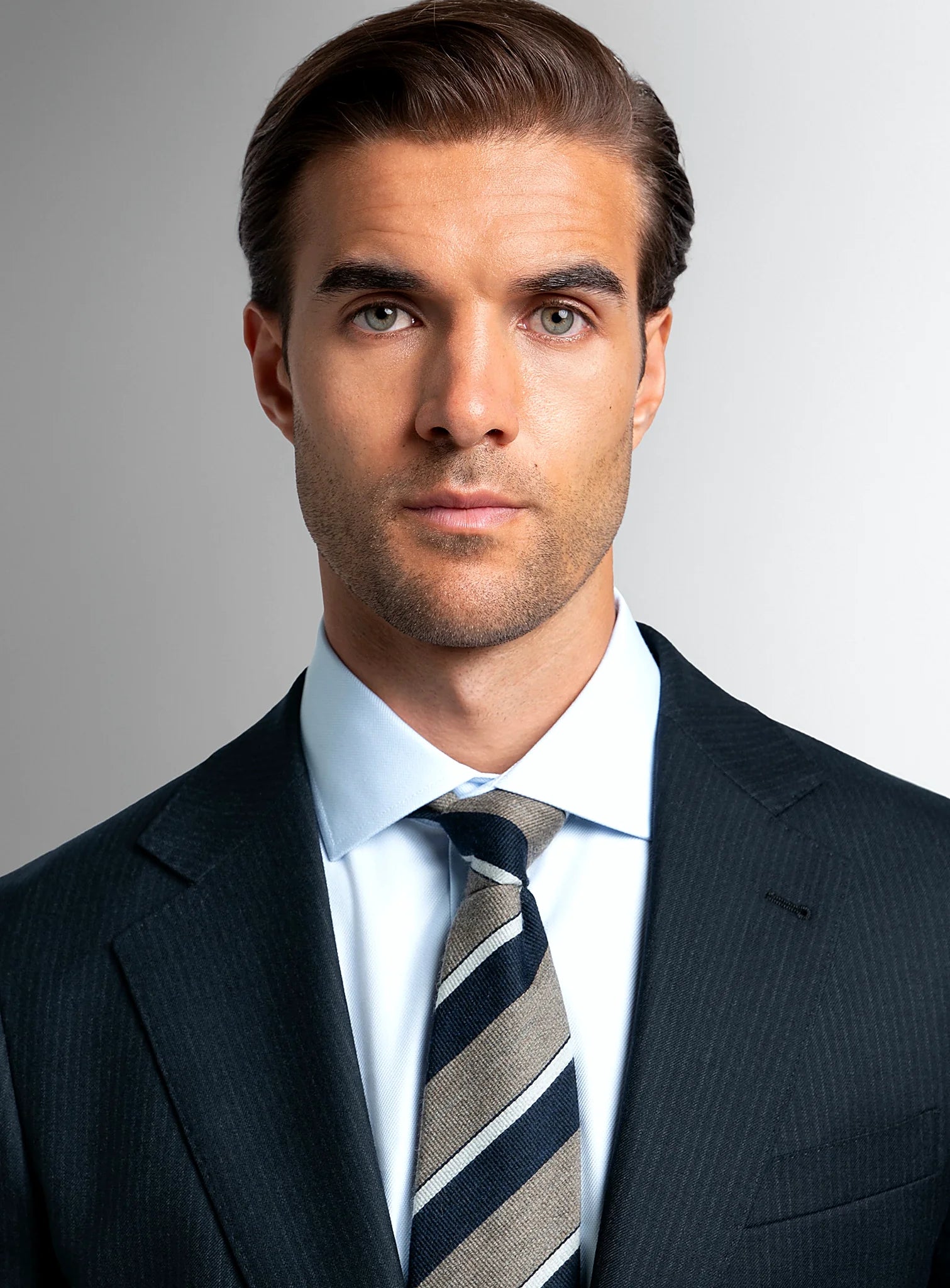 Collar and lapel detail of the navy flannel jacket