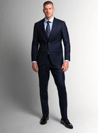 Angled view of the modern-fit navy jacket
